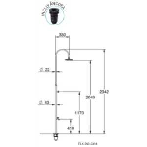 Dimensões do Chuveiro da Flexinox Standard Simples