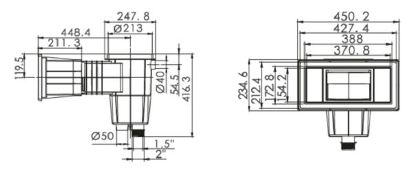 Dimensões skimmer boca larga Superpool (tela)